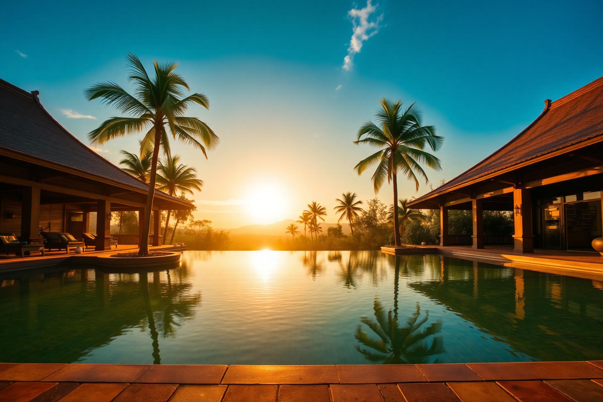 Indonesian boutique resort at golden hour